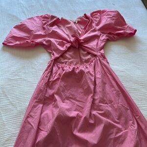 NWT Wayf women pink Peggy cutout puff sleeve Elbow length midi dress L